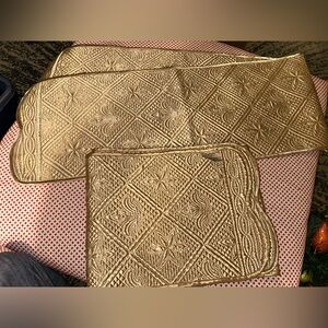 2 GORGEOUS Calzeat of Scotland quilted Gold Table Runners. 12.5”X67”. Excellent.